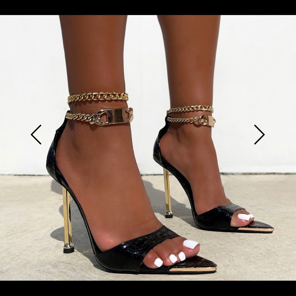 Black Patent Faux Croc Chain Stiletto Heel